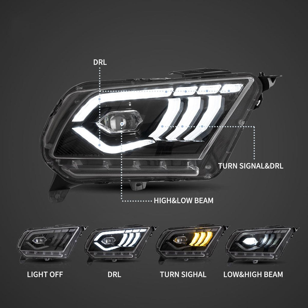 DOP APPROVED LED Headlight Assembly Dual Beam Projector Black For 2010-2014 Ford Mustang 5th Gen Facelifted
