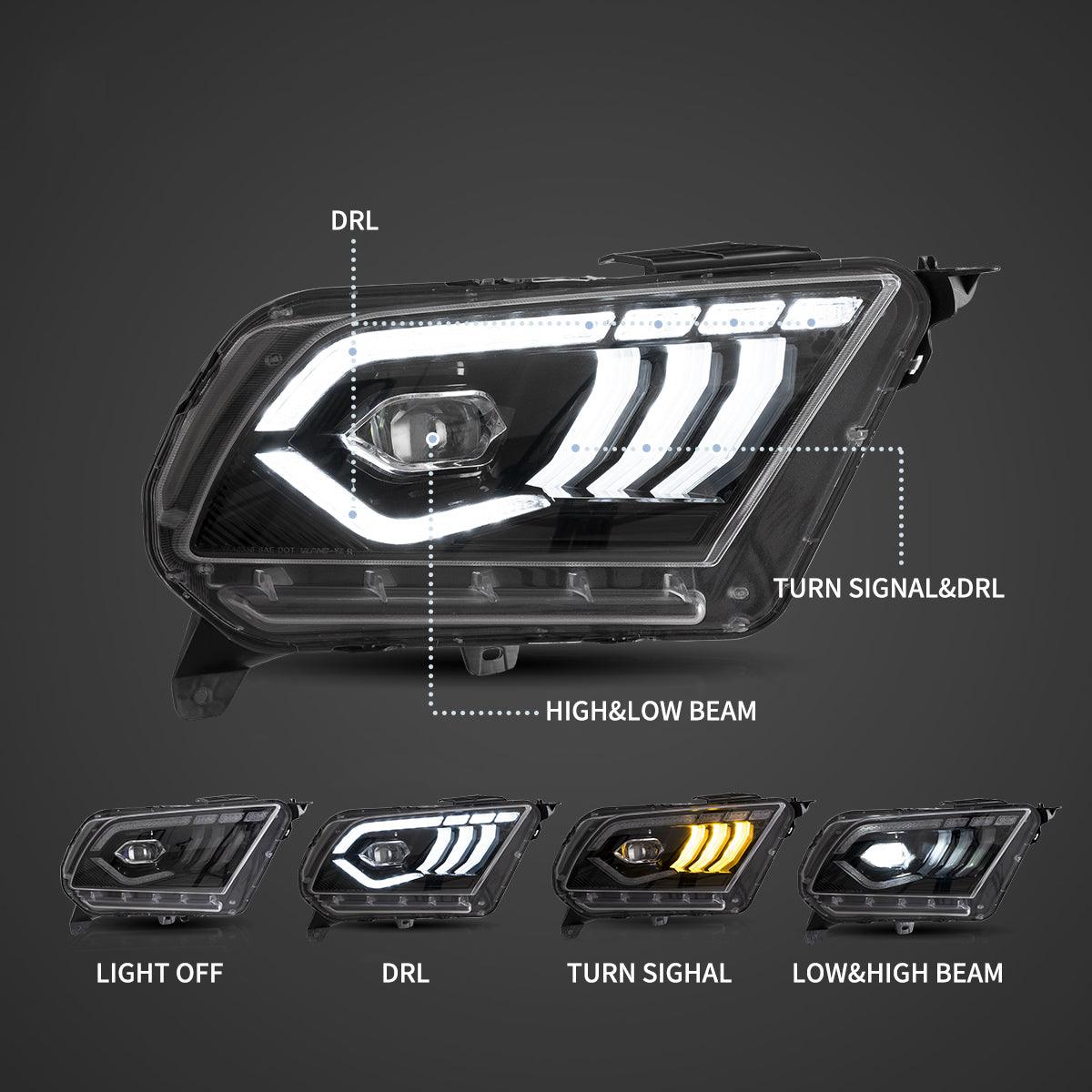 DOP APPROVED LED Headlight Assembly Dual Beam Projector Black For 2010-2014 Ford Mustang 5th Gen Facelifted