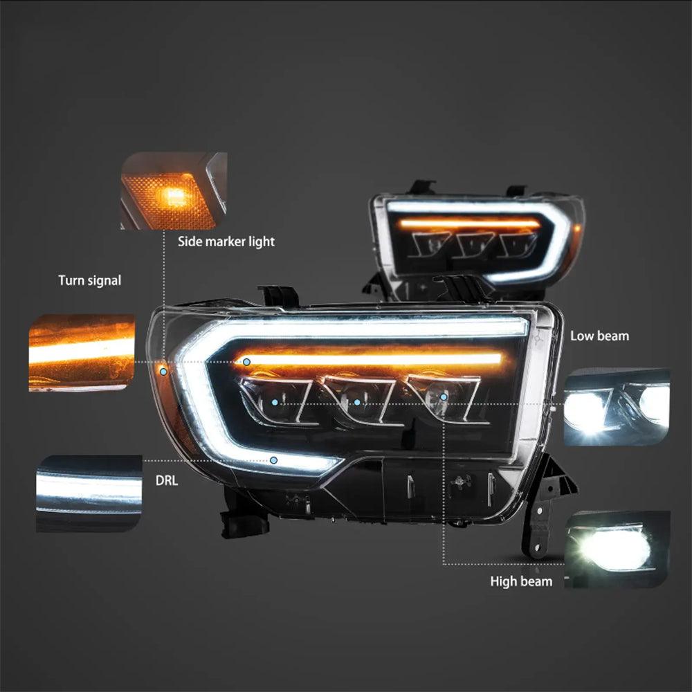 LED Headlight Assembly Matrix Projector Black For 2007-2013 Toyota Tundra 2th Gen (XK50) & 2008-2021 Toyota Sequoia SR5 2th Gen (XK60)