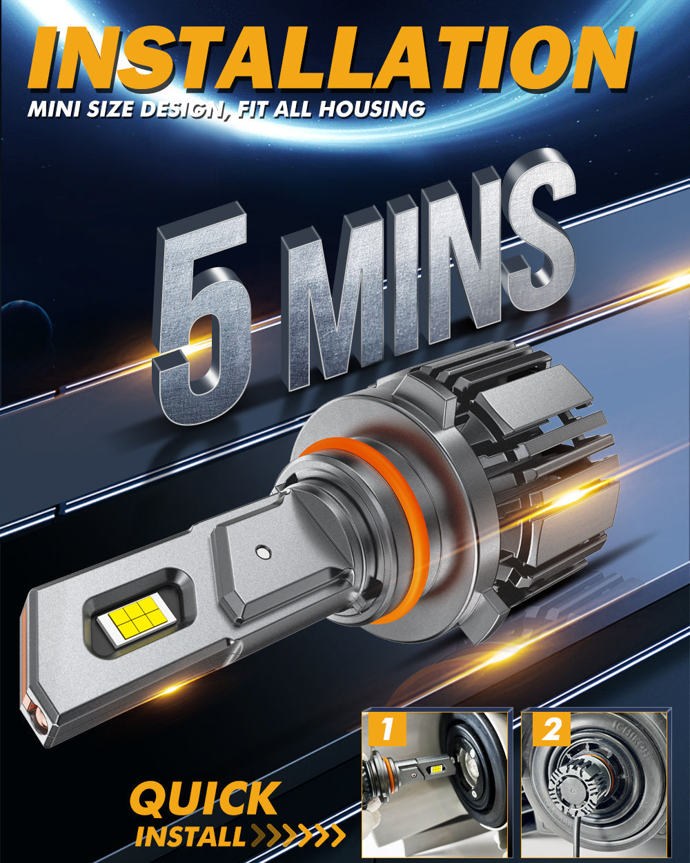 9005/HB3/H10 LED Headlight Bulbs 90W 20000LM F15 Series 20% Smaller Size 6500K Cool White | 2 Bulbs