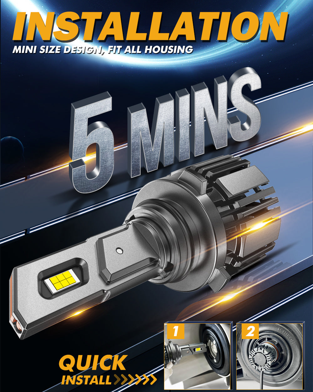 9006/HB4 LED Headlight Bulbs 90W 20000LM F15 Series 20% Smaller Size 6500K Cool White | 2 Bulbs