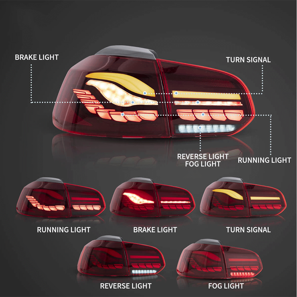 OLED Tail Light Assembly With Dynamic Welcome Lighting (GTS Style）For 2008-2014 Volkswagen Golf 6th Gen Mk6 Hatchback