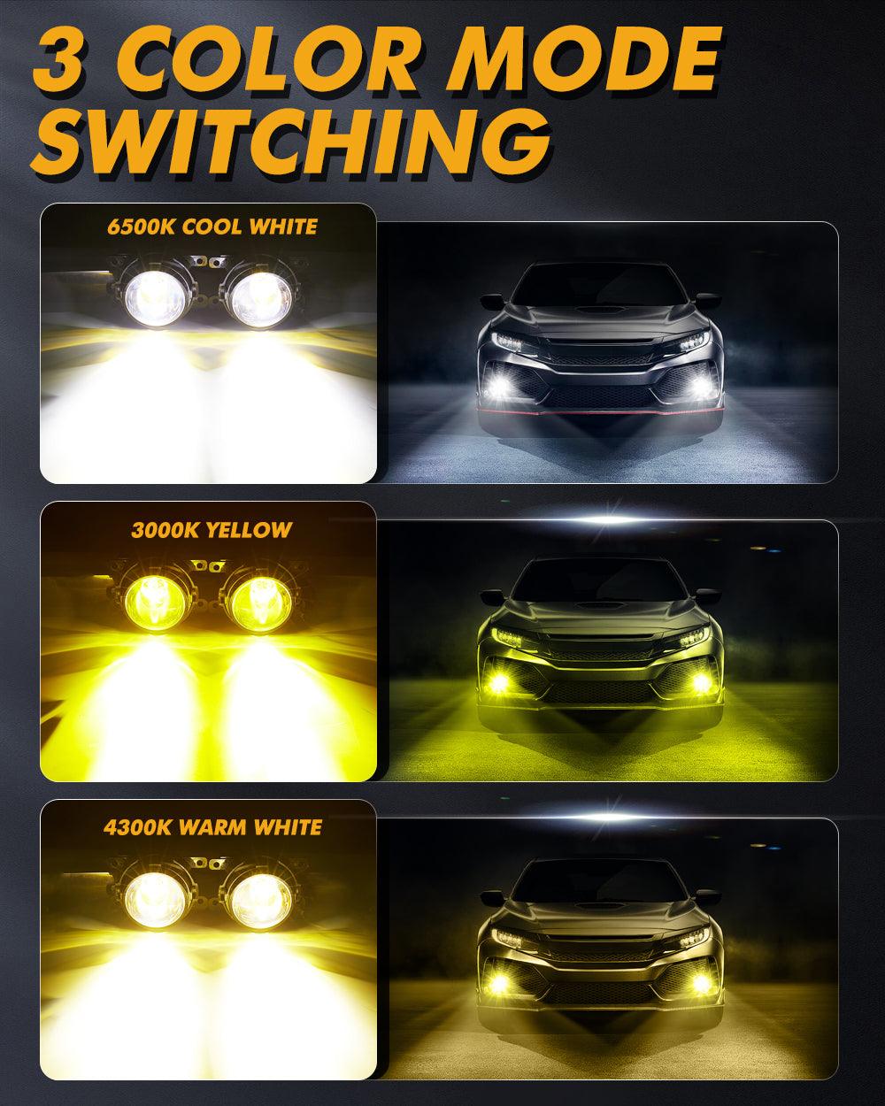 3 Inch 104W Bi-LED Projector Lens Fog Light 3-Colors Switchback for 2012-2022 Toyota Tacoma/ 2010-2022 Toyota 4Runner / 2014-2022 Toyota Tundra