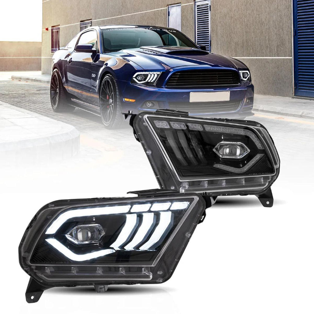 DOP APPROVED LED Headlight Assembly Dual Beam Projector Black For 2010-2014 Ford Mustang 5th Gen Facelifted
