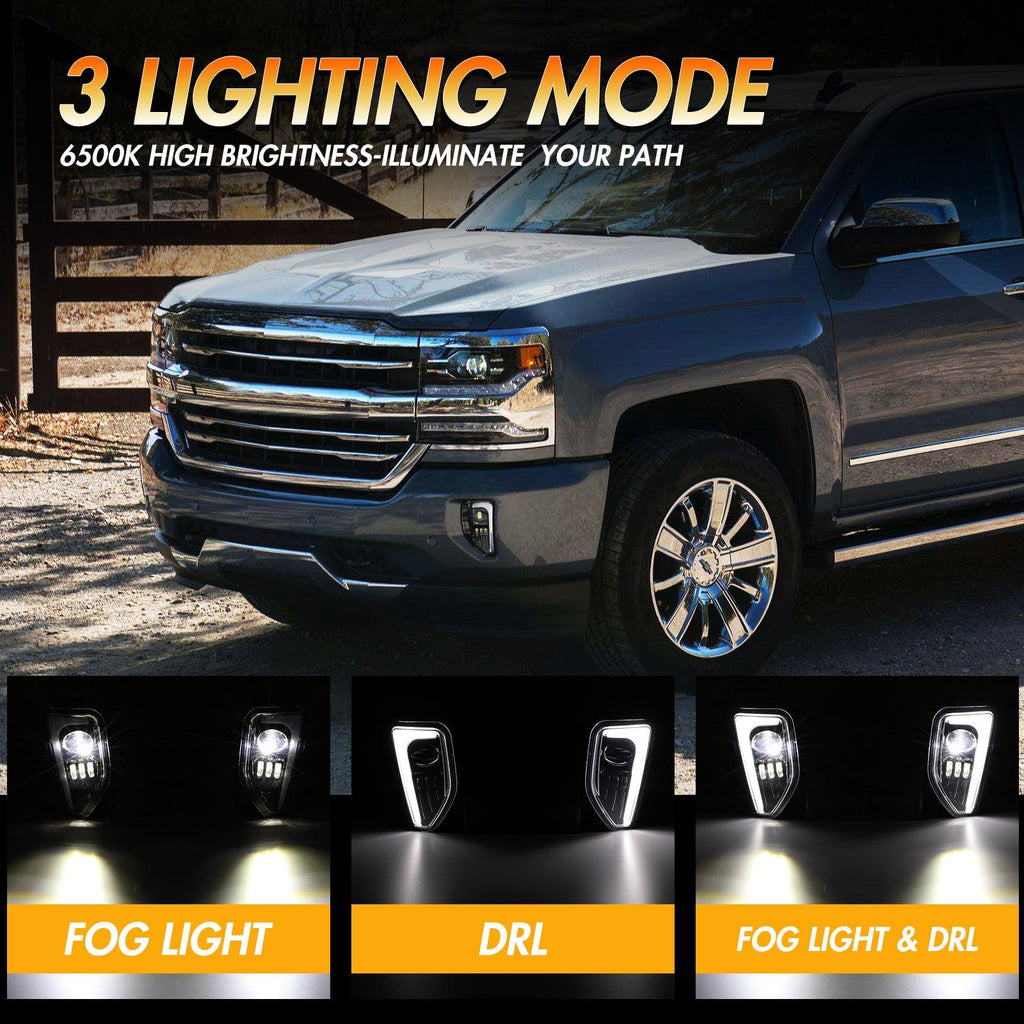 (2pcs/set) 45W DOT Approved LED Fog Lights with DRL for 2016-2018 Chevy Silverado 1500 (Black)