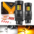 T25 3157 3156 LED Front Turn Signal & DRL Light Bulbs 400% High Brightness Dual Color Switchback White & Amber B1B Series| 2 Bulbs