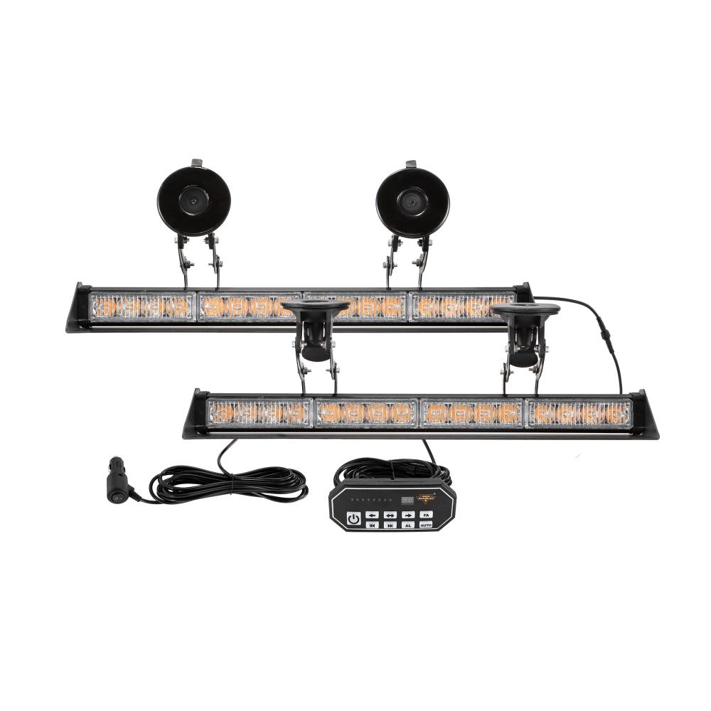 17" Dual Windshield Dash Strobe Light Bars 20 Flashing Patterns with Suction Cup Mount for Vehicles Trucks SUV ATV Car