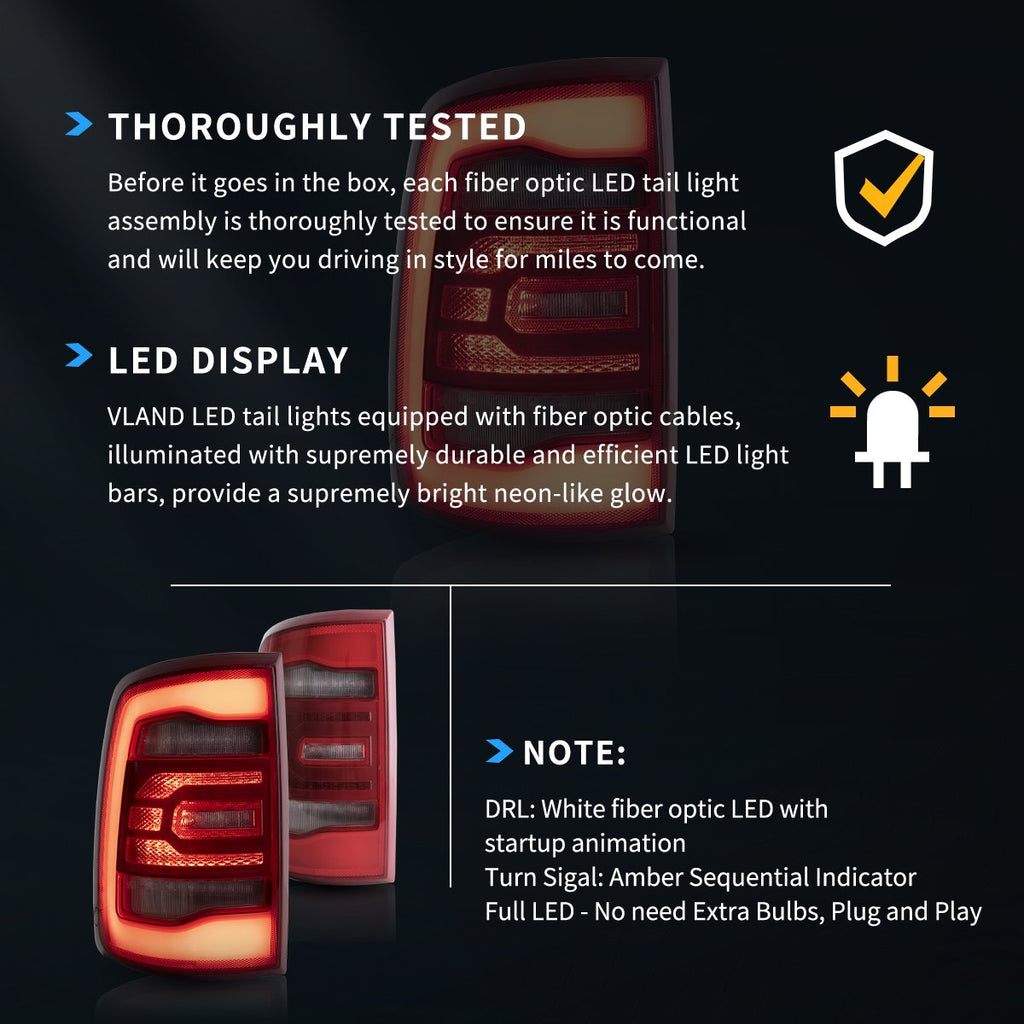 LED Tail Lights Assembly With Red Sequetial Turn Signal For 2009-2018 Dodge Ram 4th Gen (DS/DJ/D2)