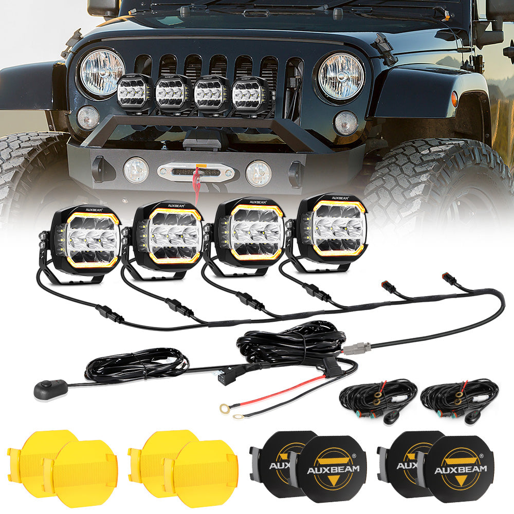 XP-ULTRA Series 5 Inch 174W LED Side Shooter Pod Lights with White DRL&Amber Turn Signal Light
