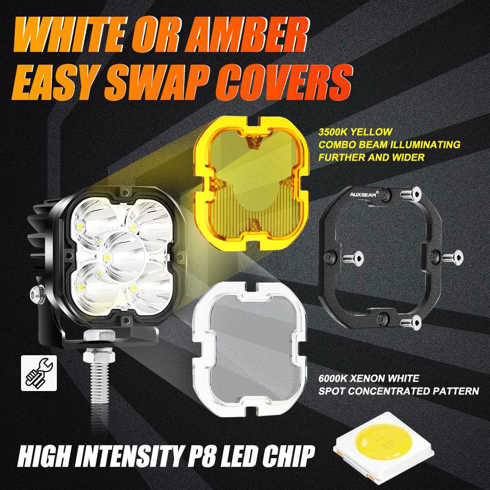 3 Inch LED Pods Lights with Additional Amber Covers & Front Bumper Fog Lamp Mounting Bracket for Ford 1999-2016 F250 F350 F450