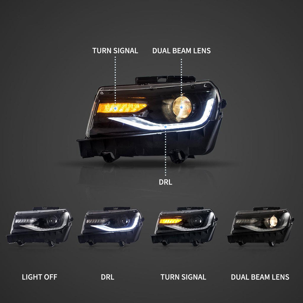 LED Headlight Assembly Dual Beam Projector Black For 2014-2015 Chevrolet Camaro