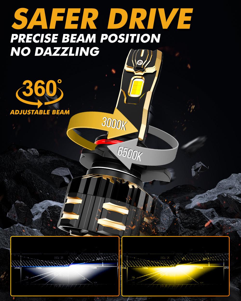 9012/HIR2 LED Headlight Bulbs 110W 25000LM GX Bi-Color Series High Power & Brightness Dual Color Switchback | 2 Bulbs
