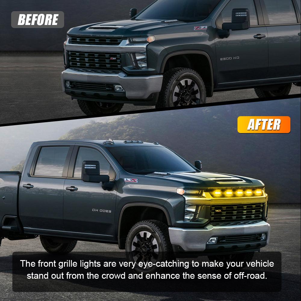 (5pcs/set)  LED Front Grille Lights Raptor Style Amber Light Fit for Chevrolet Silverado 2500HD 2020-2021