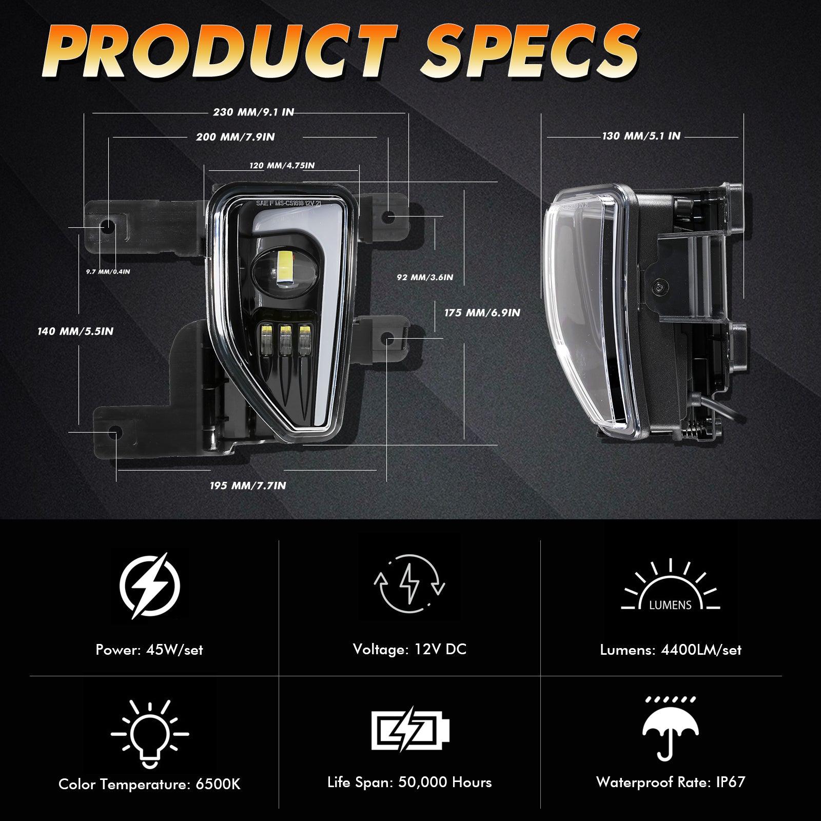 (2pcs/set) 45W DOT Approved LED Fog Lights with DRL for 2016-2018 Chevy Silverado 1500 (Black)