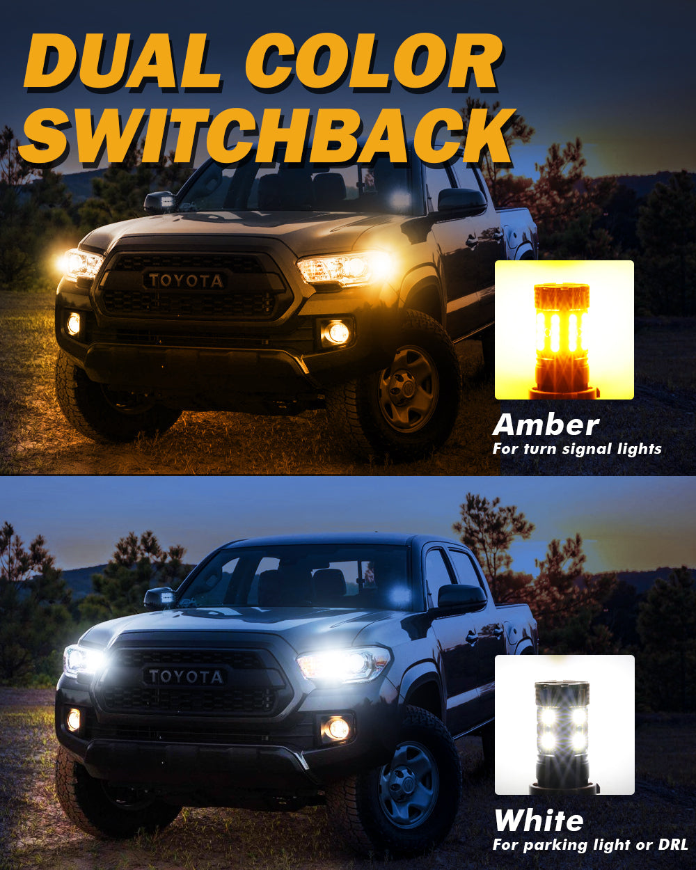 🆕 3157 US-CK LED Front Turn Signal & DRL Light Bulbs 50W 4000LM CAN-Bus Error Free Dual Color Switchback White & Amber B21-PRO Series | 2 Bulbs