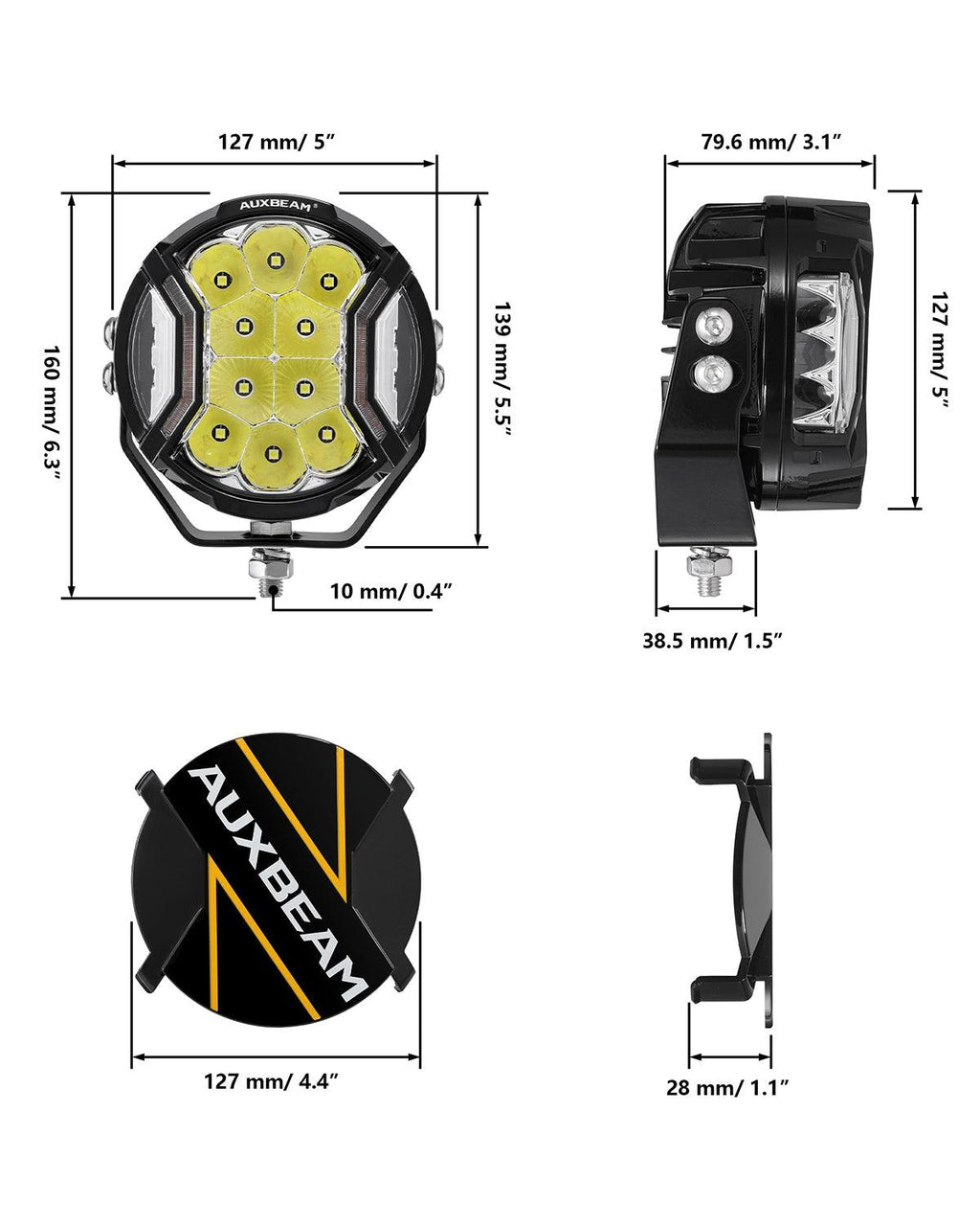 V-ULTRA Series  3/5/7 Inch LED Side Shooter Amber/White Pod Lights with Amber DRL