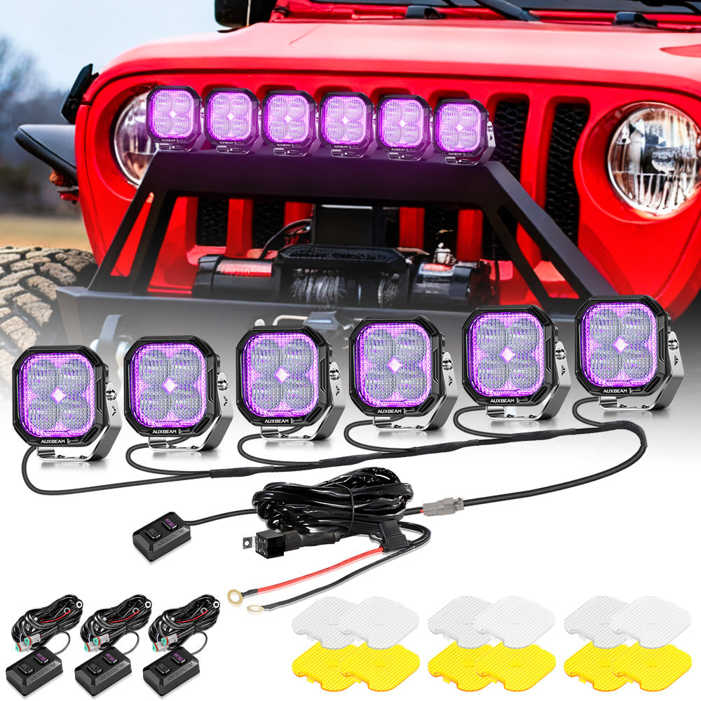 Color Play Series 3 Inch 116W RGB LED Pod Lights Flood Off Road Lights With 8 Backlight Options