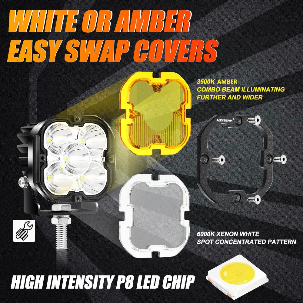 3 Inch 80W 9600LM LED Pods Lights White&Amber for JEEP