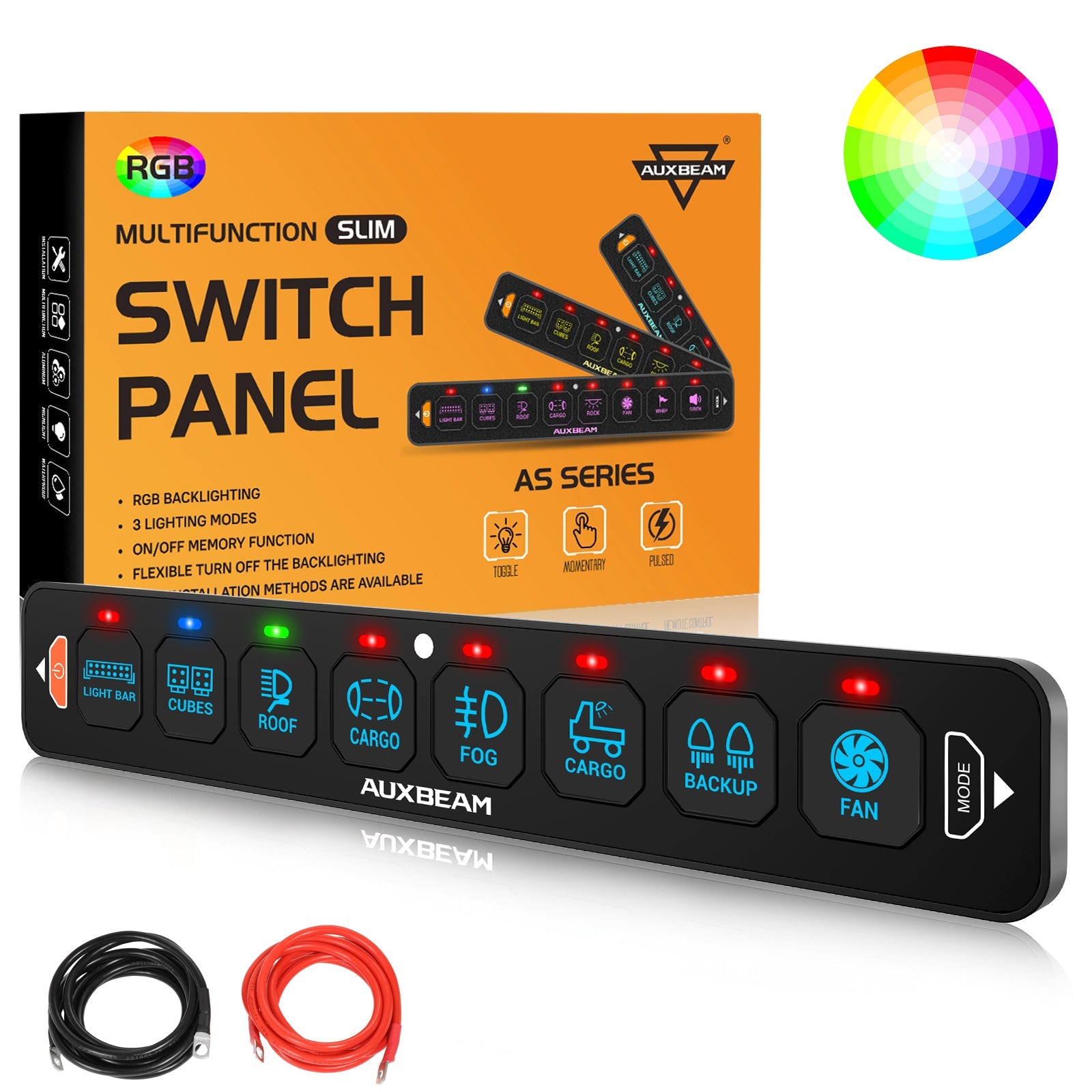 AS Series 8 Gang (AS-R80) RGB Slim Switch Panel, Toggle/ Momentary/ Pulsed Mode Supported(One-Sided Outlet)