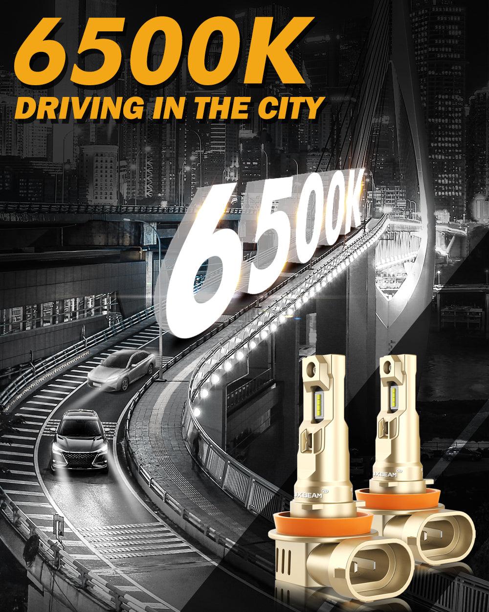 H11+H11 LED Headlight Bulbs 60W 16000LM Q20-SE Series 1:1 OEM Factory Size 6500K Cool White | 4 Bulbs