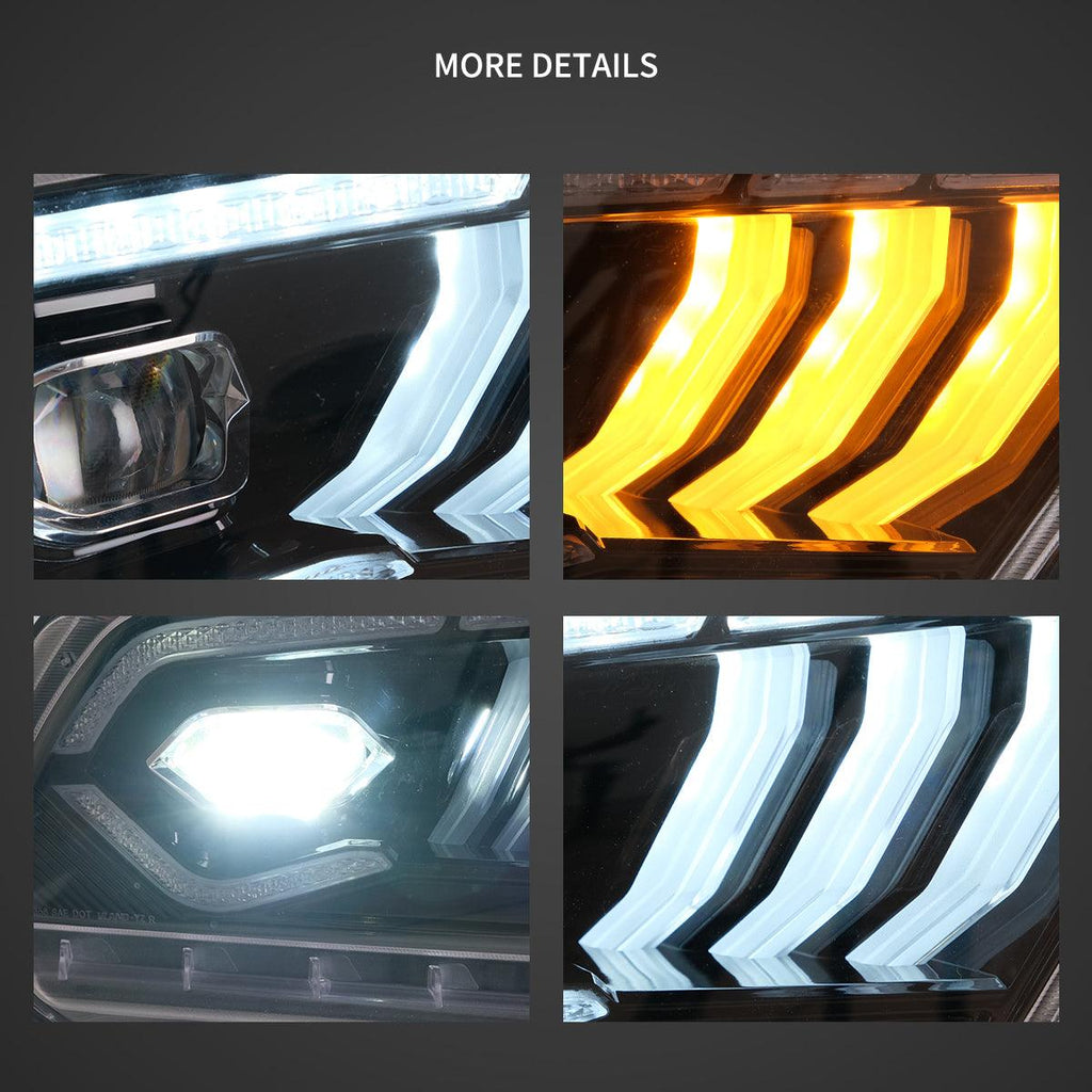 DOP APPROVED LED Headlight Assembly Dual Beam Projector Black For 2010-2014 Ford Mustang 5th Gen Facelifted