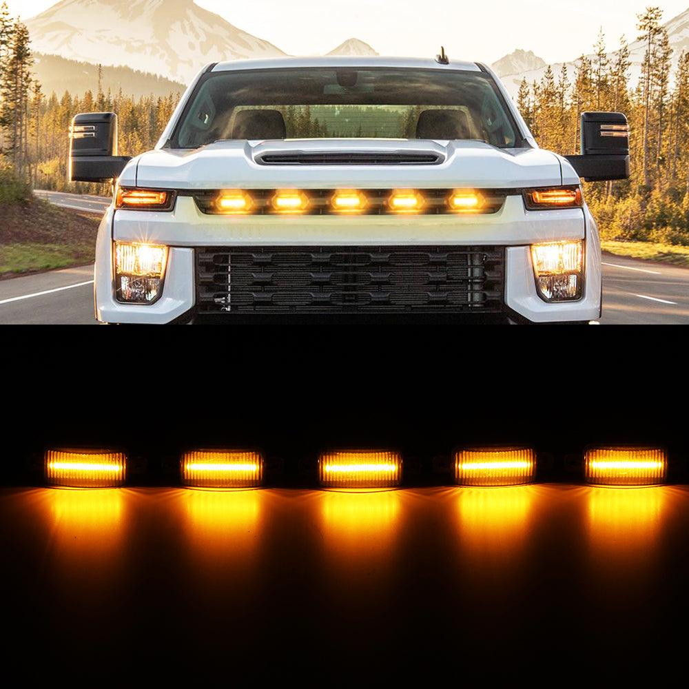 (5pcs/set)  LED Front Grille Lights Raptor Style Amber Light Fit for Chevrolet Silverado 2500HD 2020-2021