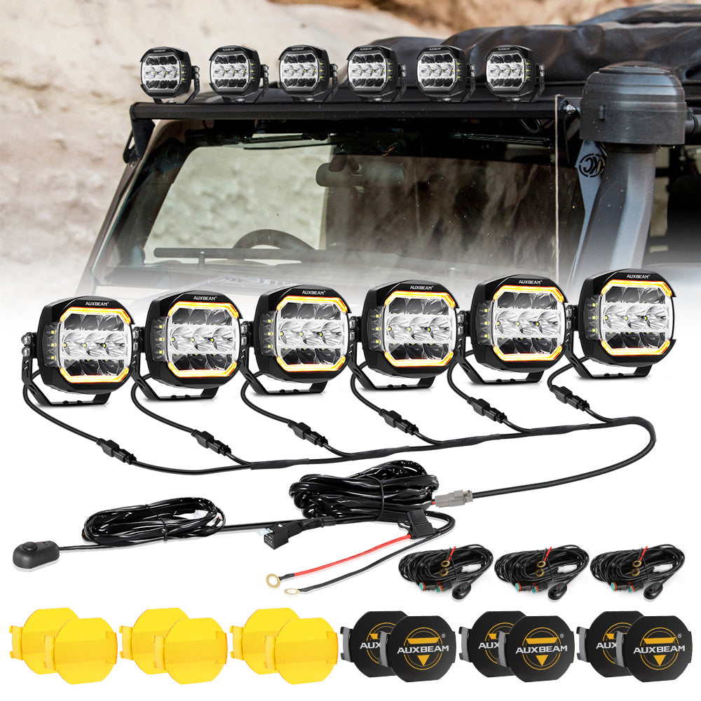 XP-ULTRA Series 5 Inch 174W LED Side Shooter Pod Lights with White DRL&Amber Turn Signal Light