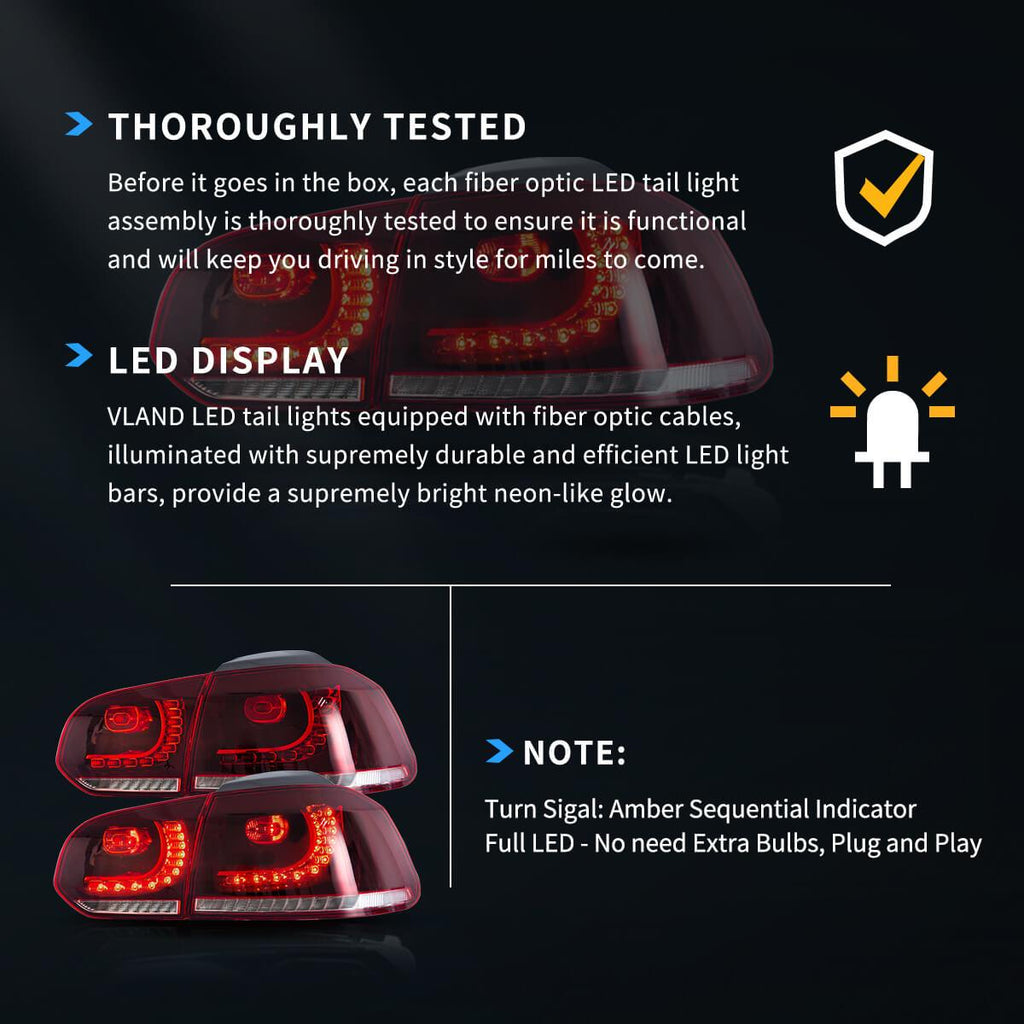 LED Tail Light Assembly With Amber Sequential Turn Signal For 2008-2014 VW Golf 6th Gen Mk6 Hetchback