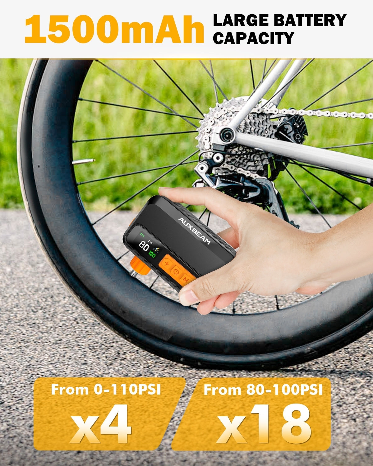 🆕BL05 120PSI High-Performance Upgraded Mini Handheld Bike Pump | Brushless Motor | Smart Presets | Progress Bar Display