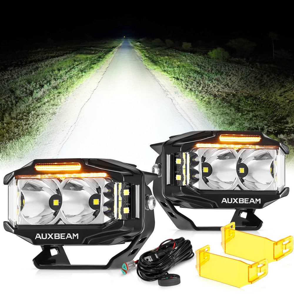 V-MAX Series | 4 Inch 72W 6960LM Spot Beam Side Shooter LED Rectangular Pod Lights with Amber DRL
