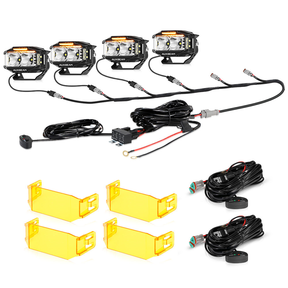 V-MAX Series | 4 Inch 72W 6960LM Spot Beam Side Shooter LED Rectangular Pod Lights with Amber DRL