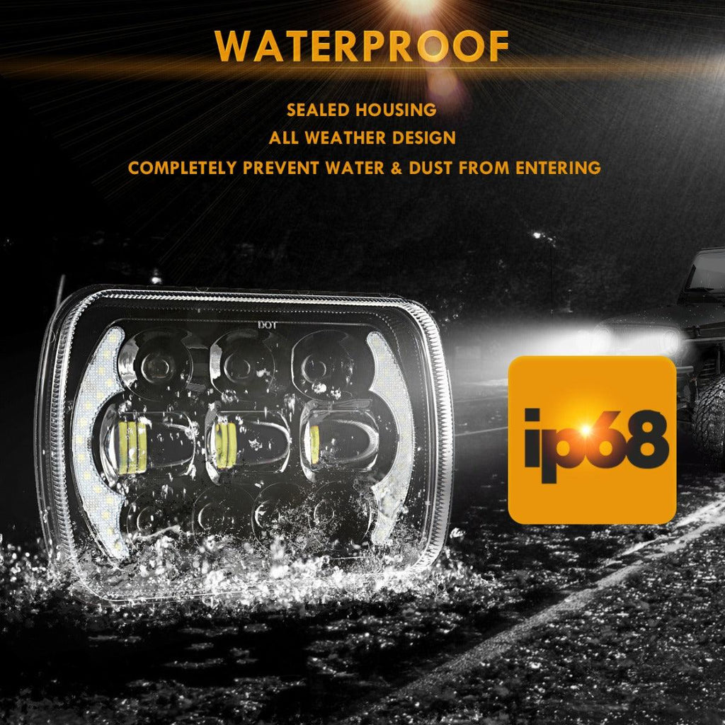 (2pcs/set) 130W 7x6 LED Headlight with DRL for Jeep Wrangler YJ XJ MJ/ Ford/ Savana/  Trucks (Black/Chrome)