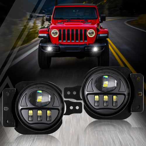 (2pcs/set) 30W 4 Inch LED Fog Lights with Adapter Ring & 2 Brackets for Jeep Wrangler JL JLU 2018 2019 2020 2021, Jeep Gladiator JT 2019 2020 2021