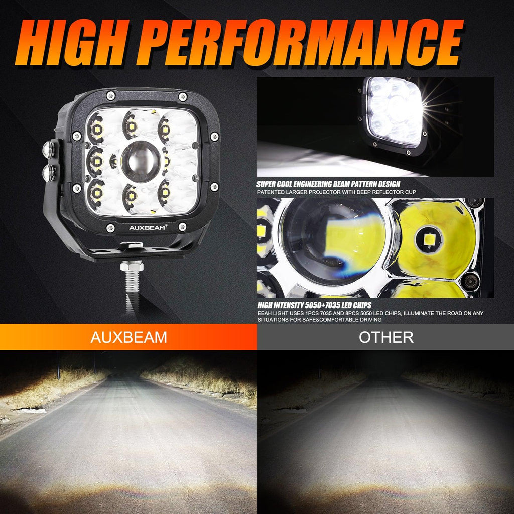 6Pcs 5 Inch 110W White/Amber LED Pods Lights with Power Harness