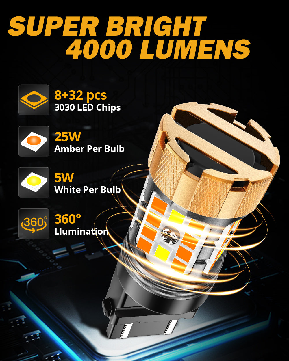 🆕 T25 3157D LED Front Turn Signal & DRL Light Bulbs 50W 4000LM CAN-Bus Error Free Dual Color Switchback White & Amber B21-PRO Series | 2 Bulbs