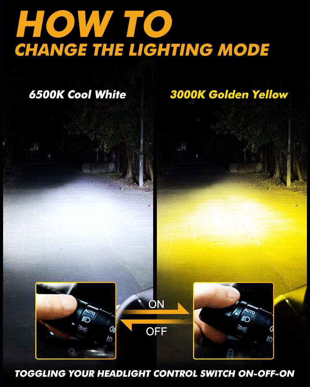 9005/HB3 LED Bulb Fog Lights/Low Beam Lights 110W 25000LM GX Bi-Color Series High Power & Brightness Dual Color Switchback | 2 Bulbs