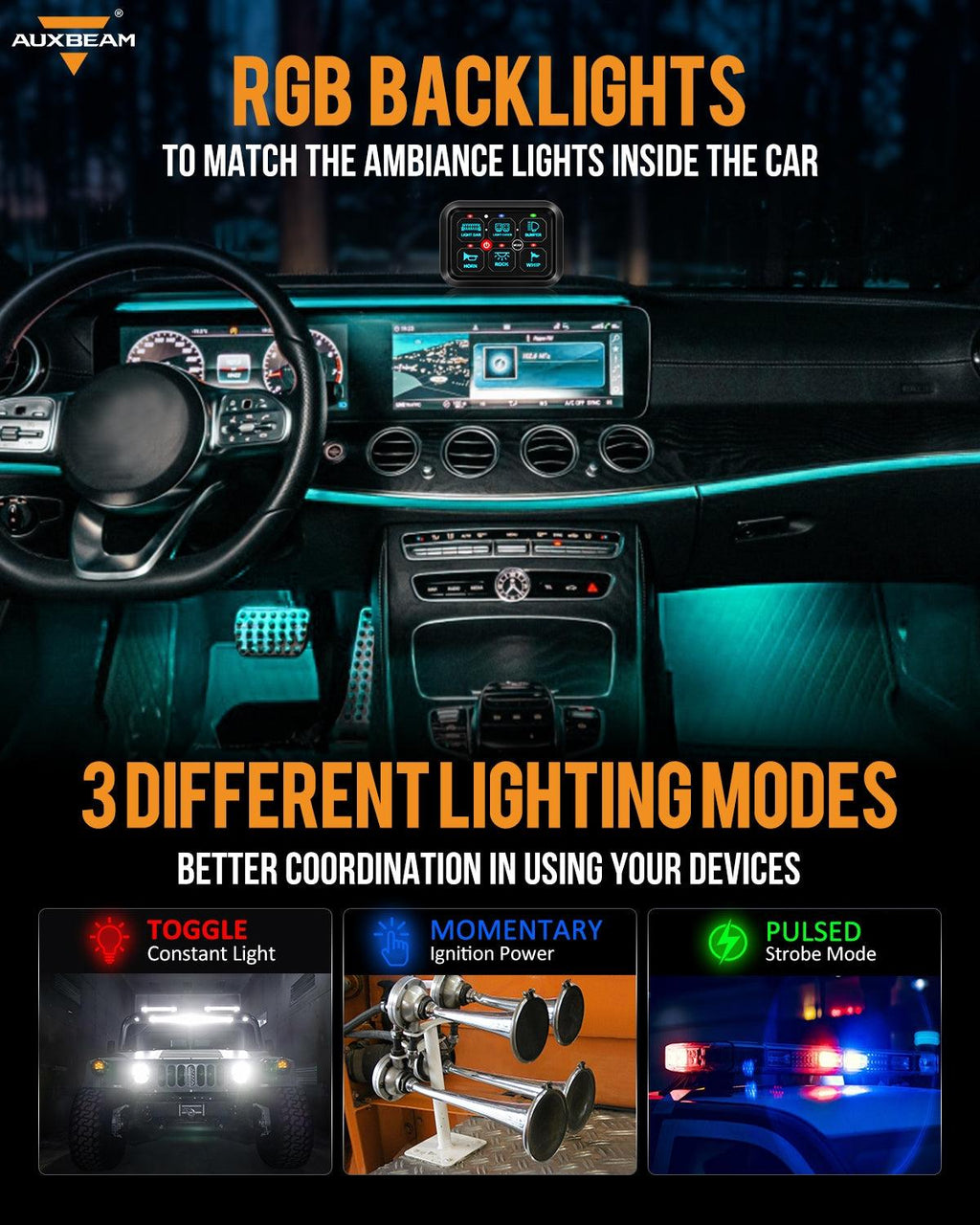 RGB Series 6 Gang (RA60) Switch Panel, Toggle/ Momentary/ Pulsed Mode Supported (One-Sided Outlet)