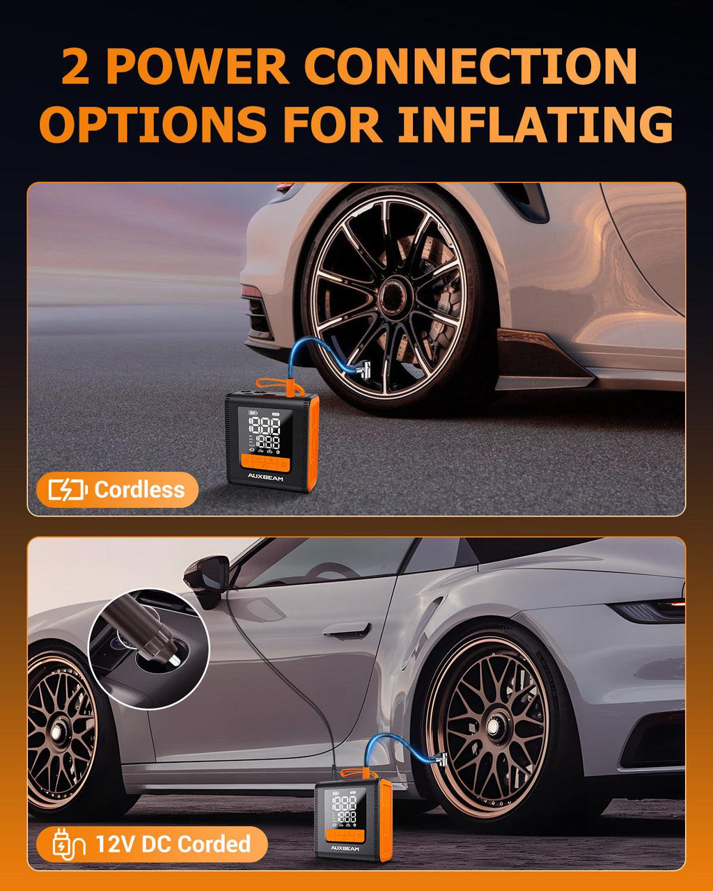 🆕Model-H4 19mm Cylinder Portable Car Tire Inflator Air Compressor Pump for Pickup Truck Car Motorcycle Bike Ball