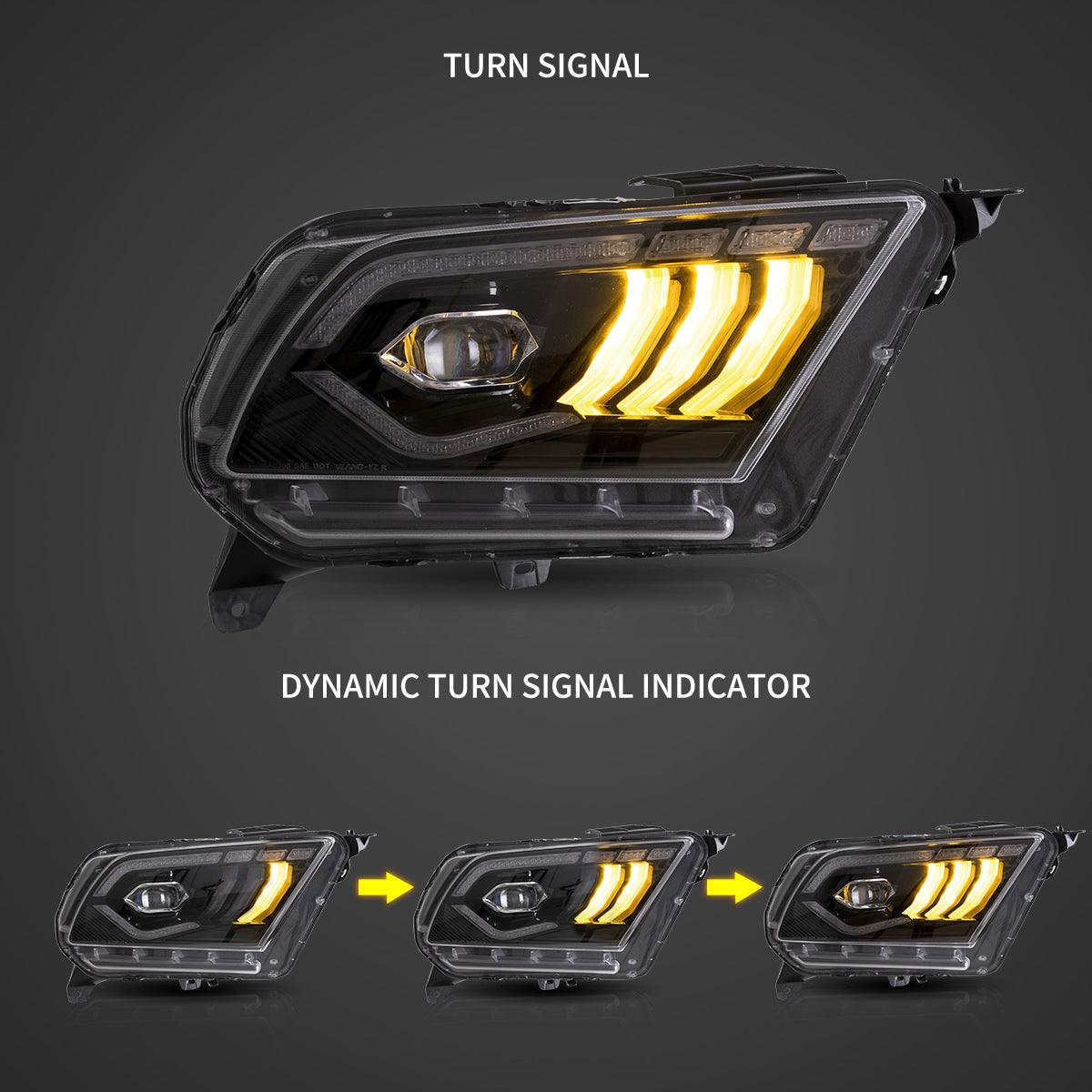 DOP APPROVED LED Headlight Assembly Dual Beam Projector Black For 2010-2014 Ford Mustang 5th Gen Facelifted