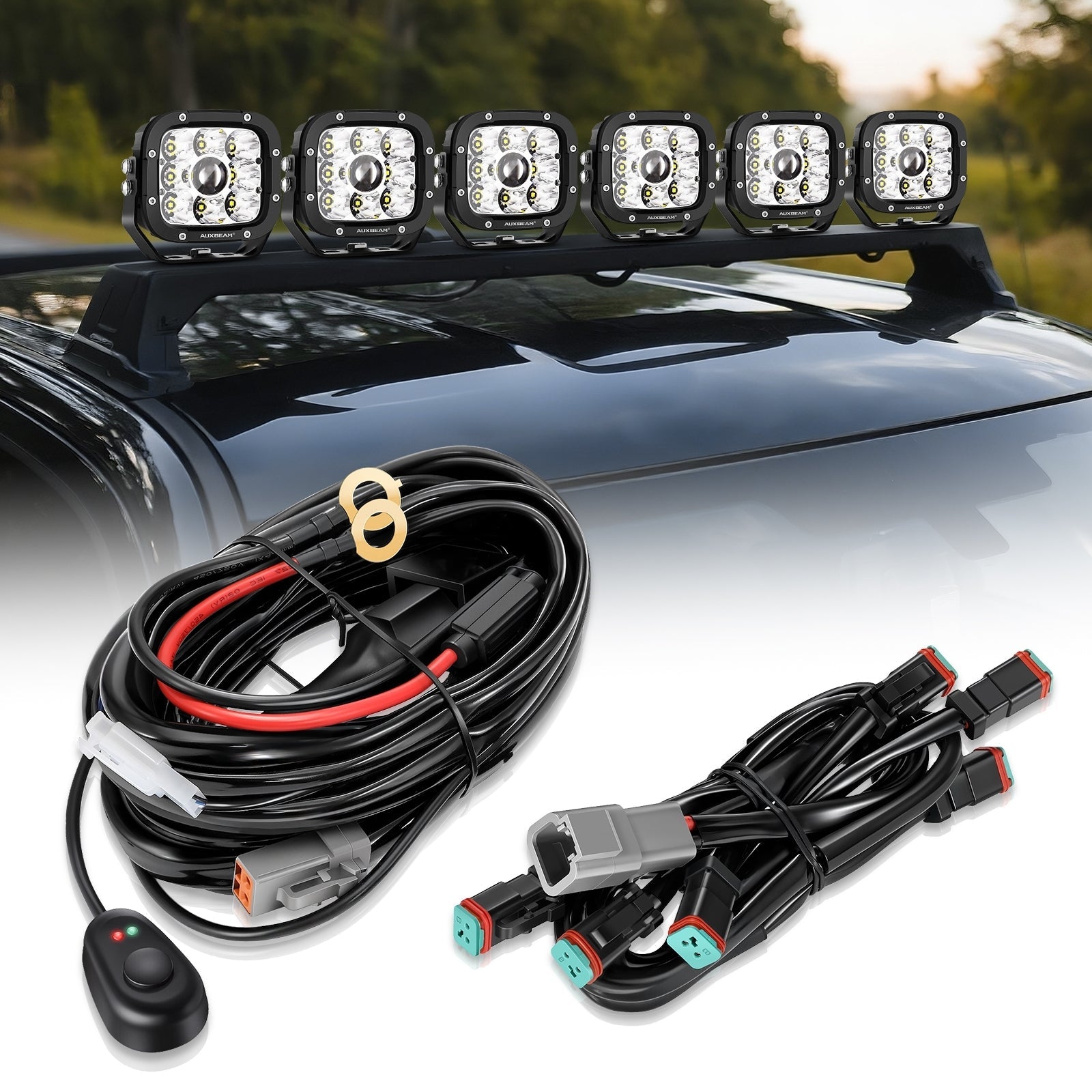 6-LED Pod Light Power Wiring Harness Kit with 2 PIN DT Plug