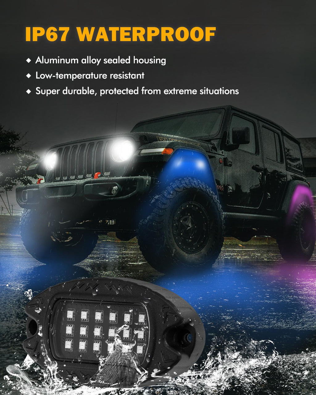 RGB LED Rock Lights Kit with Bluetooth APP & Wireless Remote Control, Multicolor Neon Underglow Lights with Brake Light Function for ATV UTV