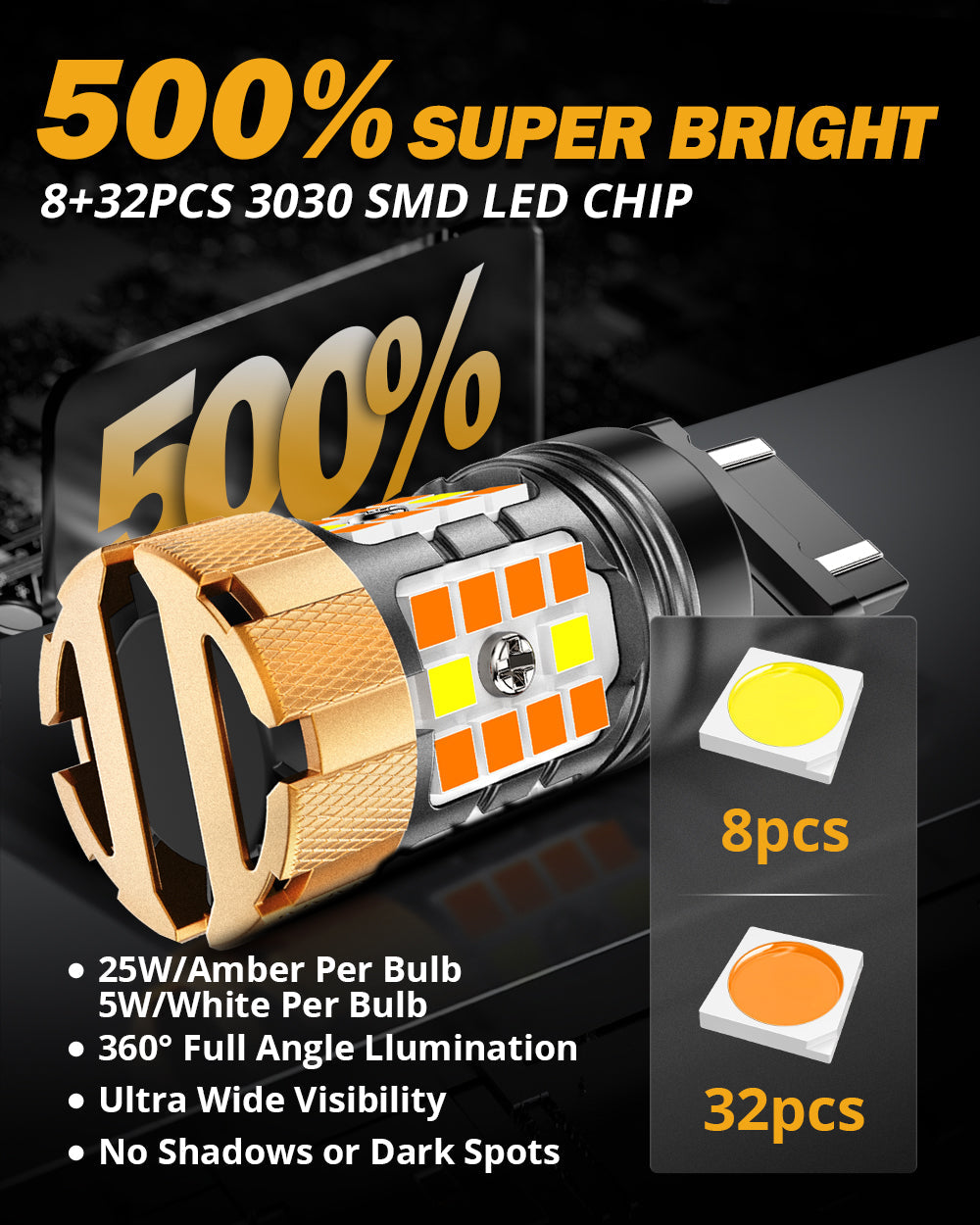 🆕 T25 3157D LED Front Turn Signal & DRL Light Bulbs 50W 4000LM CAN-Bus Error Free Dual Color Switchback White & Amber B21-PRO Series | 2 Bulbs