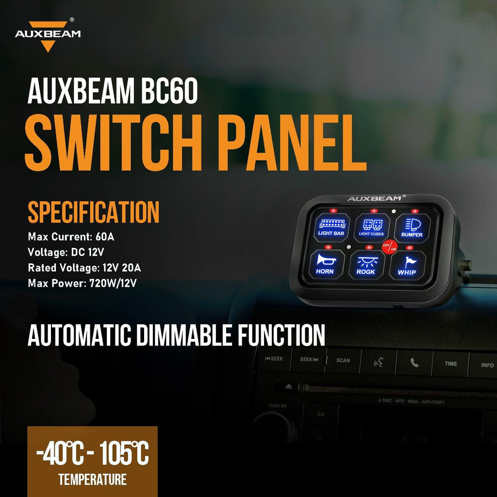 Single Series 6 Gang (BC60) LED Switch Panel, Off Road Light Controller (Blue)