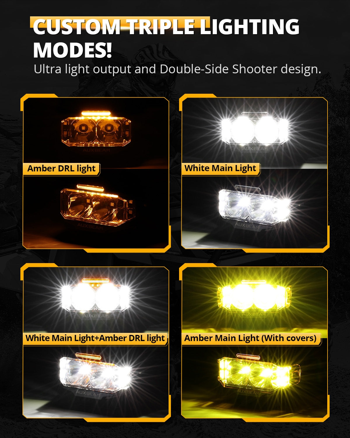 V-MAX Series | 4 Inch 72W 6960LM Spot Beam Side Shooter LED Rectangular Pod Lights with Amber DRL
