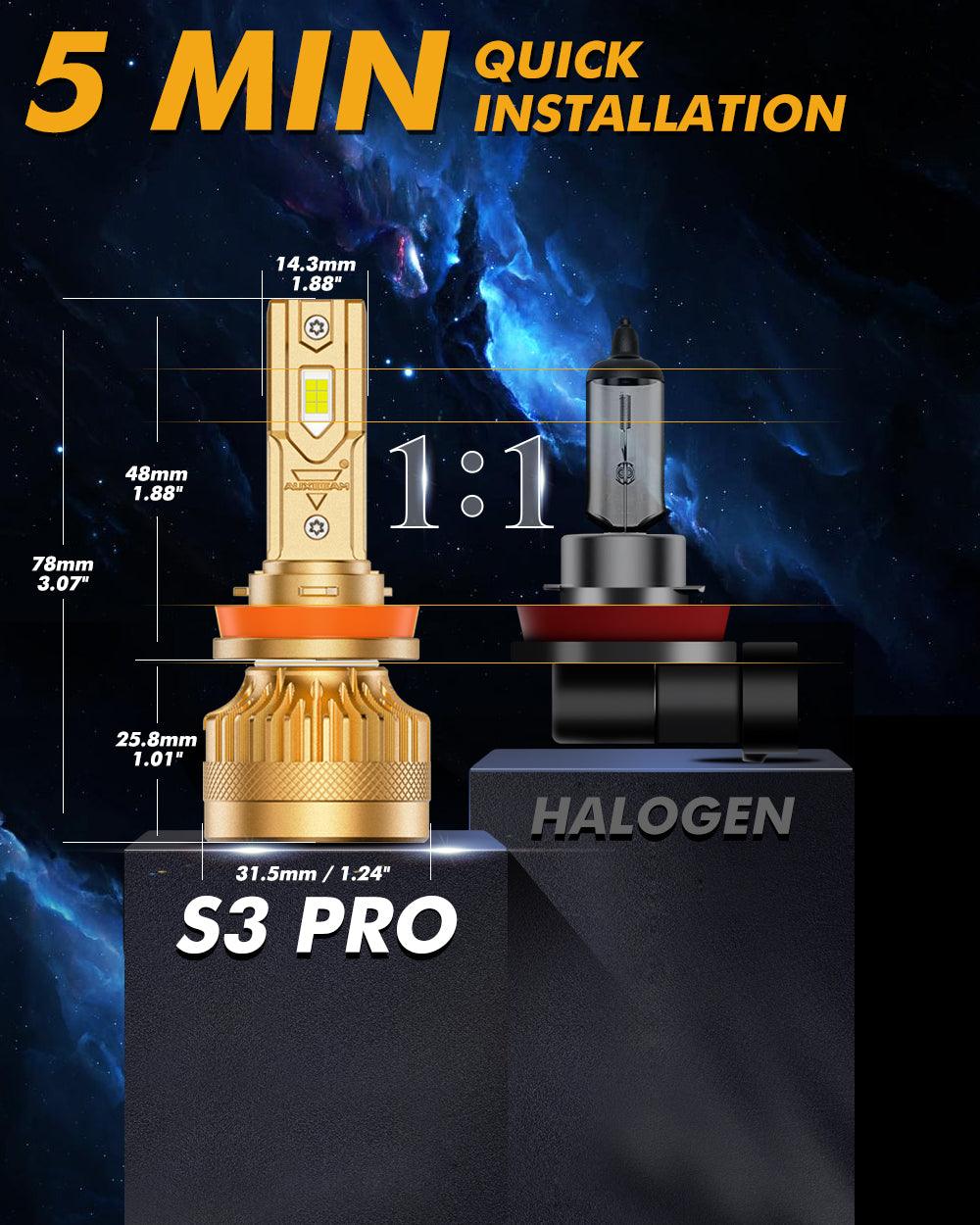 🆕H11+H11 LED Headlight Bulbs S3 Pro Series Dual Decoder CAN-BUS Error Free 12V 120W 24000LM 6500K Cool White |4 Bulbs