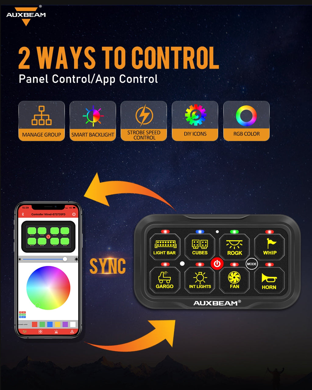 AR Series 8 Gang (AR-820) RGB Switch Panel with APP, Toggle/ Momentary/ Pulsed Mode Supported (Two-Sided Outlet)