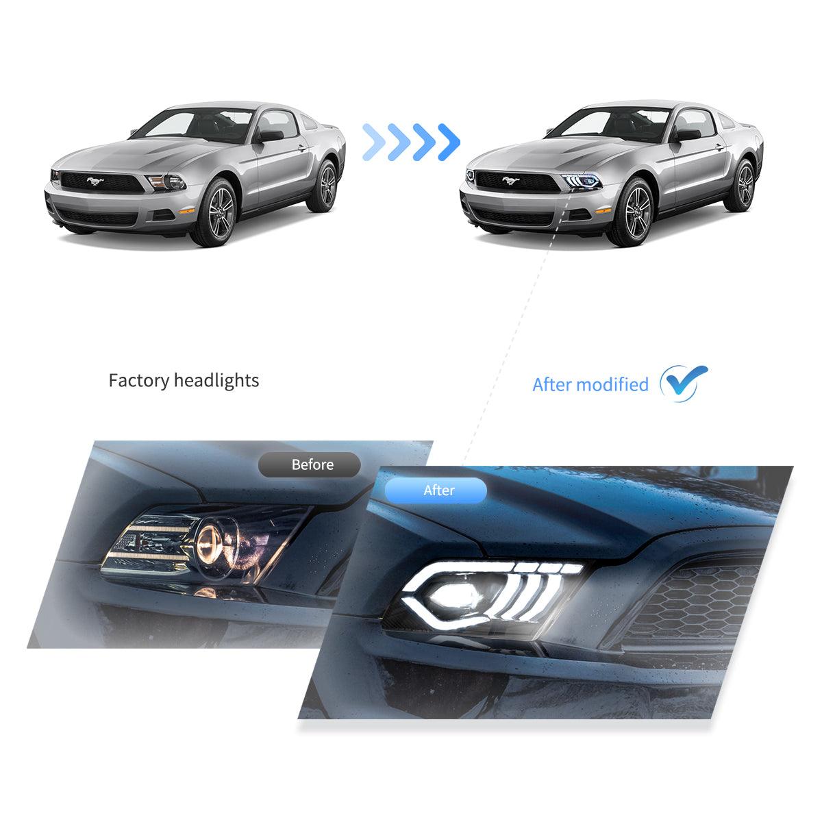 DOP APPROVED LED Headlight Assembly Dual Beam Projector Black For 2010-2014 Ford Mustang 5th Gen Facelifted