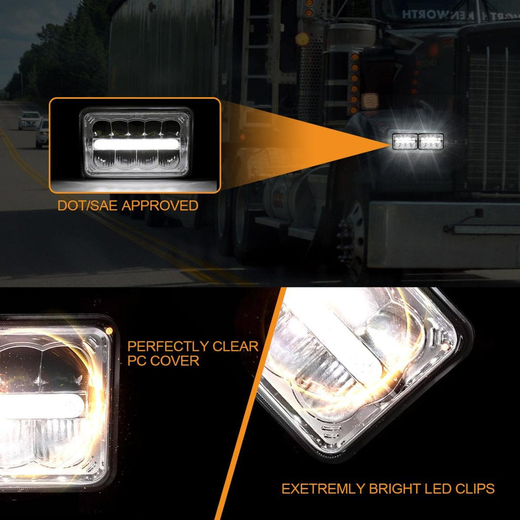(4pcs/set) 4x6 Led Headlights Sealed Beam Headlights with DRL High Low Beam Replacement H4651 H4652 H4656 H4666 H6545 for Trucks Chevy GMC