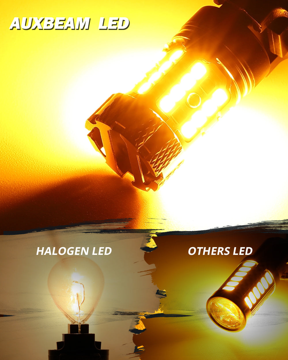 🆕T25 3157 3156 LED Turn Signal Light Rear/Front, Side Marker Light Bulbs 50W 4000LM CAN-Bus Error Free 3000K Amber B21-PRO Series |2 Bulbs