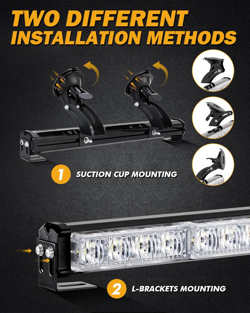 17" Dual LED Directional Emergency Traffic Advisor Light Bars 20 Flashing Patterns with Suction Cup Mount for Vehicles Trucks SUV ATV Car